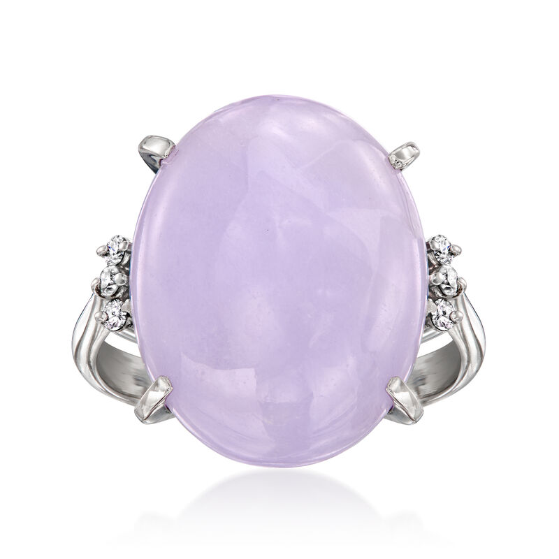 C. 1990 Vintage Lavender Jade Ring with Diamonds in Platinum. Size 7.5 image number 0