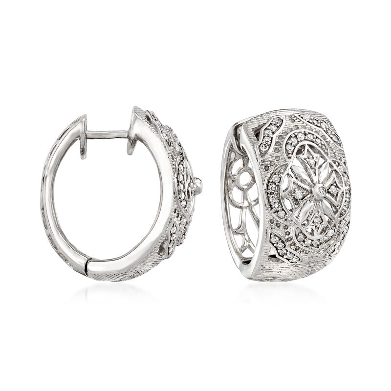 .36 ct. t.w. Diamond Openwork Cross Hoop Earrings in Sterling Silver image number 0