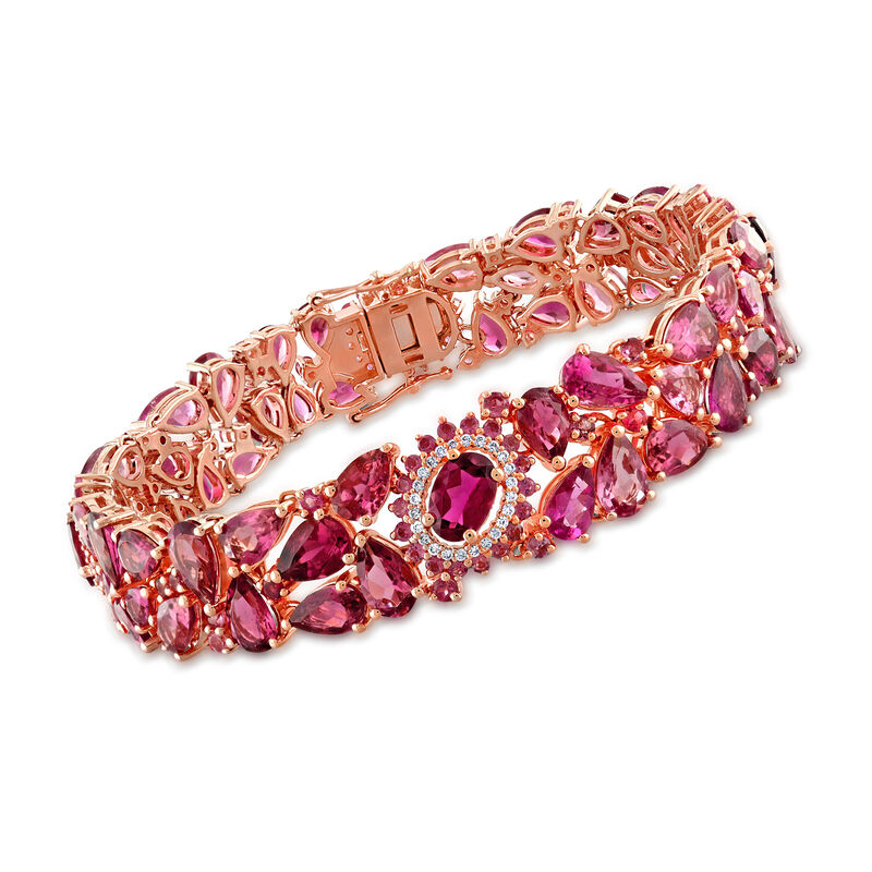 24.80 ct. t.w. Pink Tourmaline and .36 ct. t.w. Diamond Bracelet in 14kt Rose Gold. 7.25&quot; image number 0