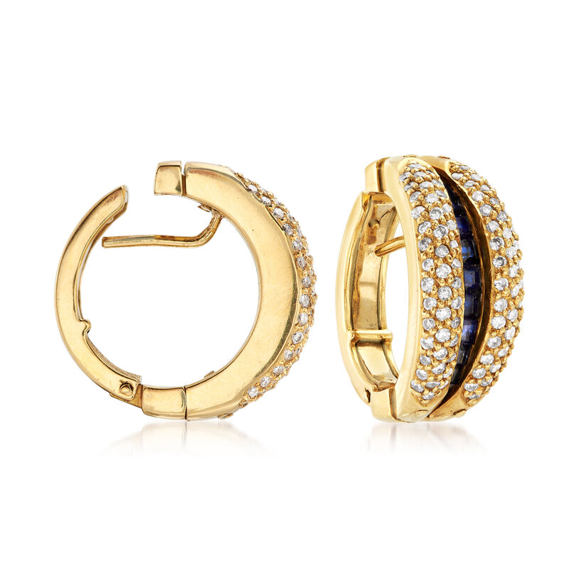 C. 1990 Vintage 1.50 ct. t.w. Diamond Double-Hoop Earrings with Hidden Sapphires in 18kt Gold. 5/8&quot; image number 0