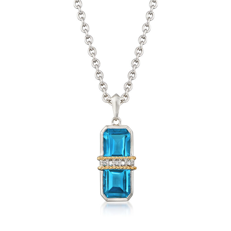 Andrea Candela &quot;Ilusion&quot; 6.50 ct. t.w. Blue Topaz and Diamond Pendant Necklace in 18kt Gold and Sterling image number 1