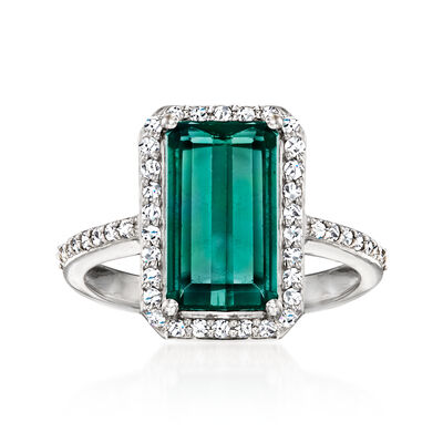2.50 Carat Green Tourmaline Ring with .37 ct. t.w. Diamonds in 14kt White Gold