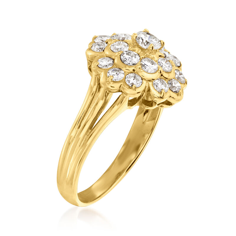 C. 1980 Vintage 1.00 ct. t.w. Diamond Cluster Ring in 18kt Yellow Gold image number 2