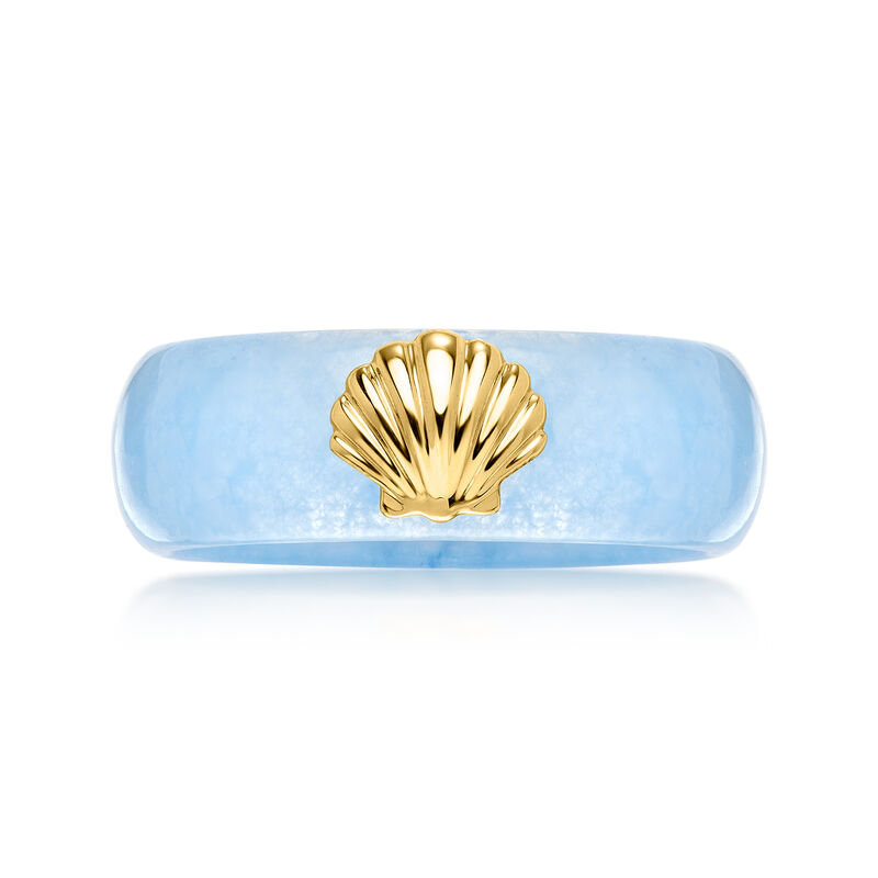 Blue Jade Seashell Ring with 18kt Gold Over Sterling image number 0