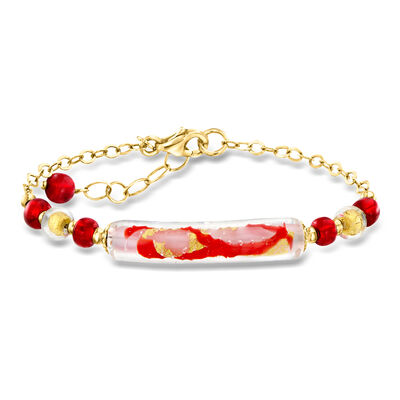Italian Multicolored Murano Glass Bead Bracelet in 18kt Gold Over Sterling