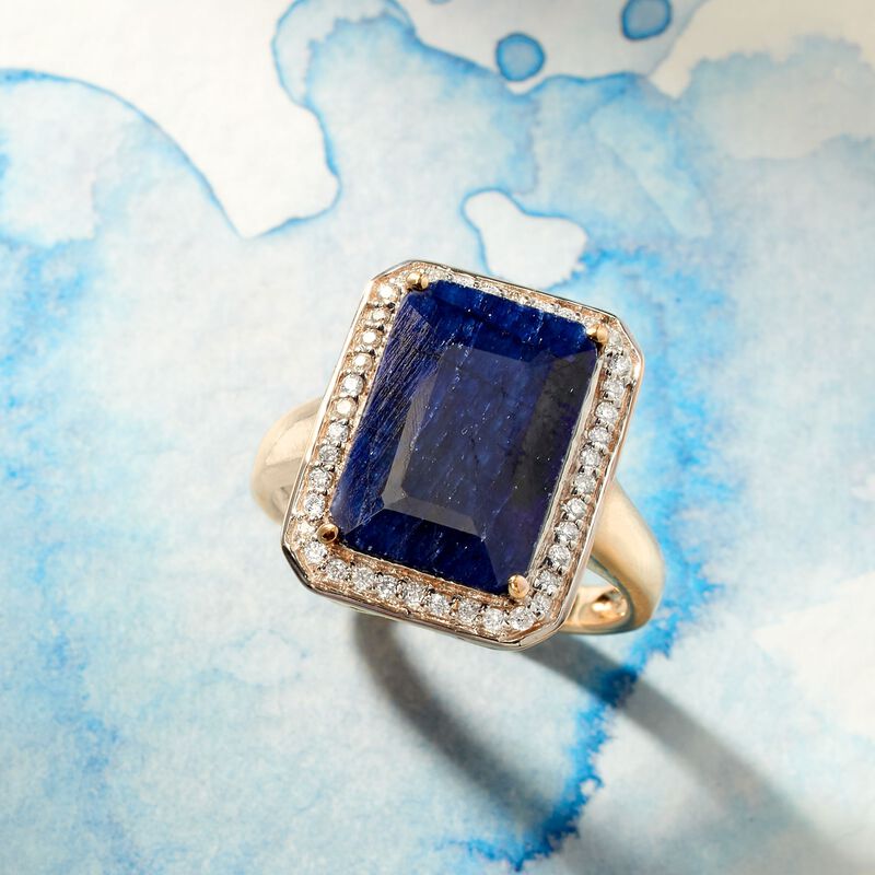 7.00 Carat Sapphire and .20 ct. t.w. Diamond Ring in 14kt Yellow Gold image number 4