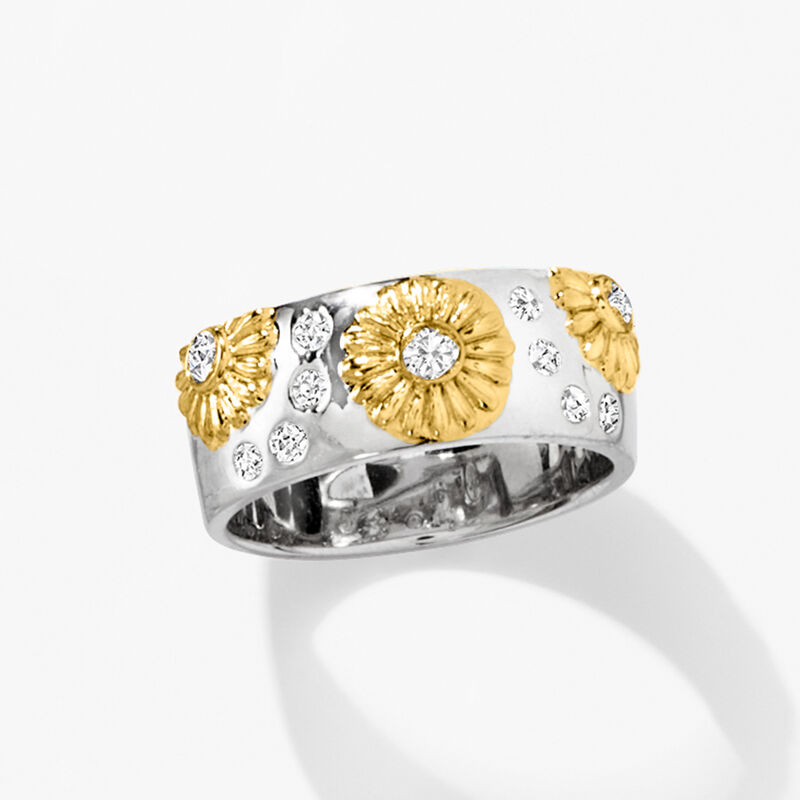 Diamond Sunflower Ring in Sterling Silver and 18kt Gold Over Sterling image number 3