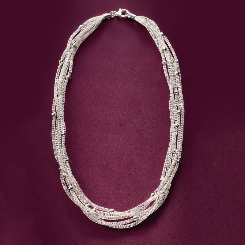 Italian Sterling Silver Multi-Strand Mesh Necklace image number 6