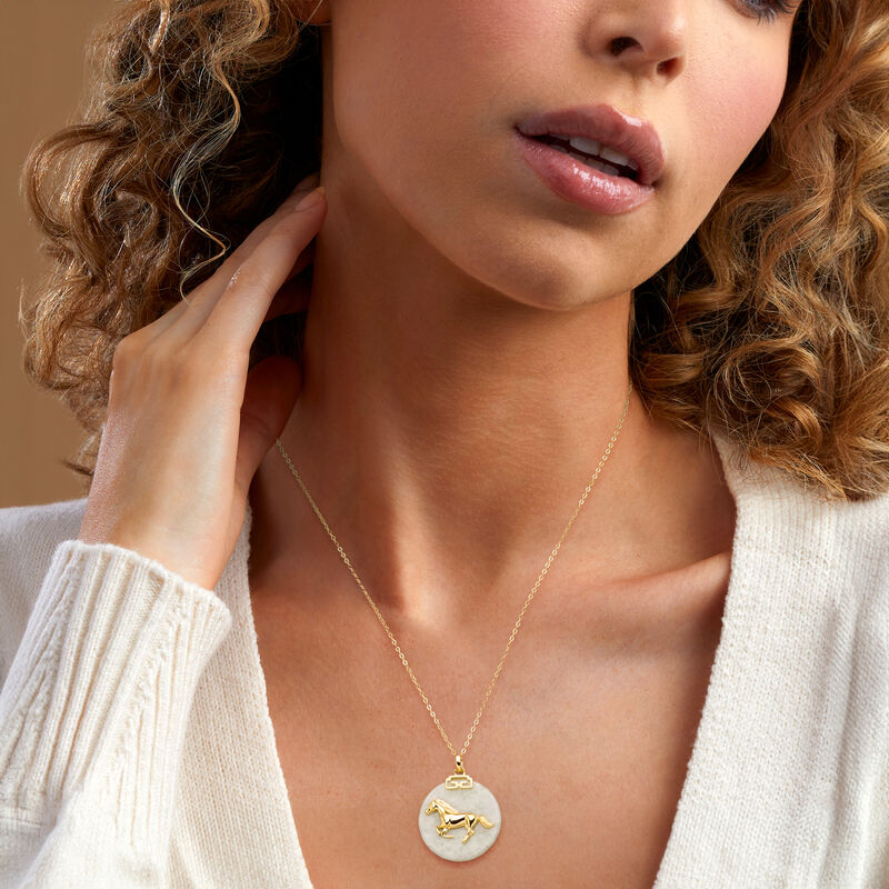 Jade Chinese Zodiac Pendant Necklace in 18kt Gold Over Sterling image number 2