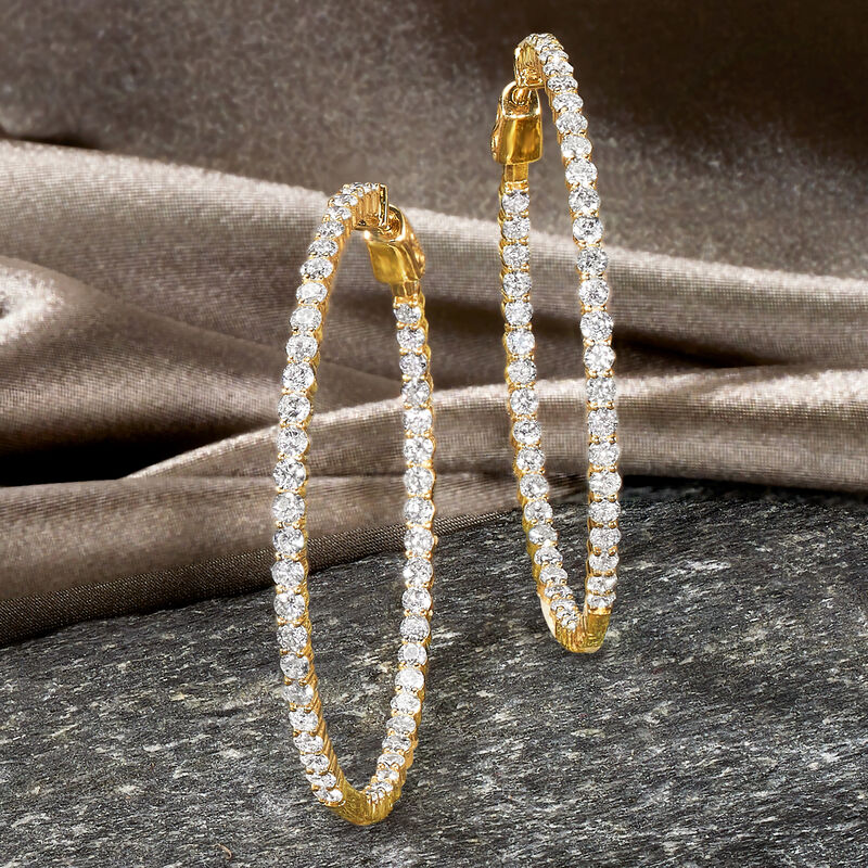 6.50 ct. t.w. Diamond Inside-Outside Hoop Earrings in 14kt Yellow Gold image number 3