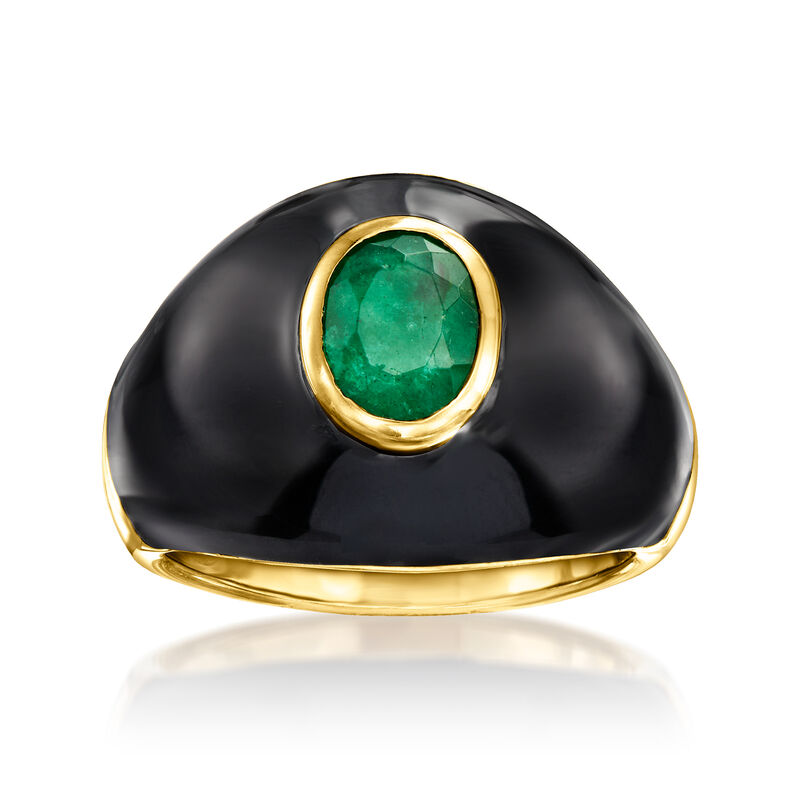 1.20 Carat Emerald and Black Enamel Ring in 18kt Gold Over Sterling image number 0