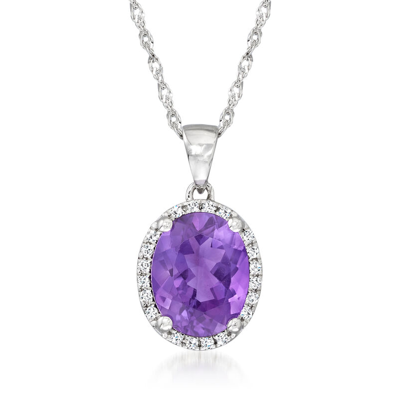 1.75 Carat Amethyst Pendant Necklace with Diamond Accents in 14kt White Gold. 18&quot; image number 1