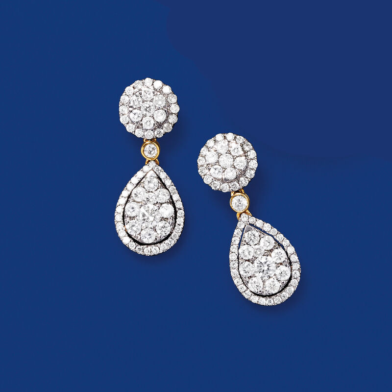 2.00 ct. t.w. Diamond Cluster Drop Earrings in 14kt Yellow Gold image number 2