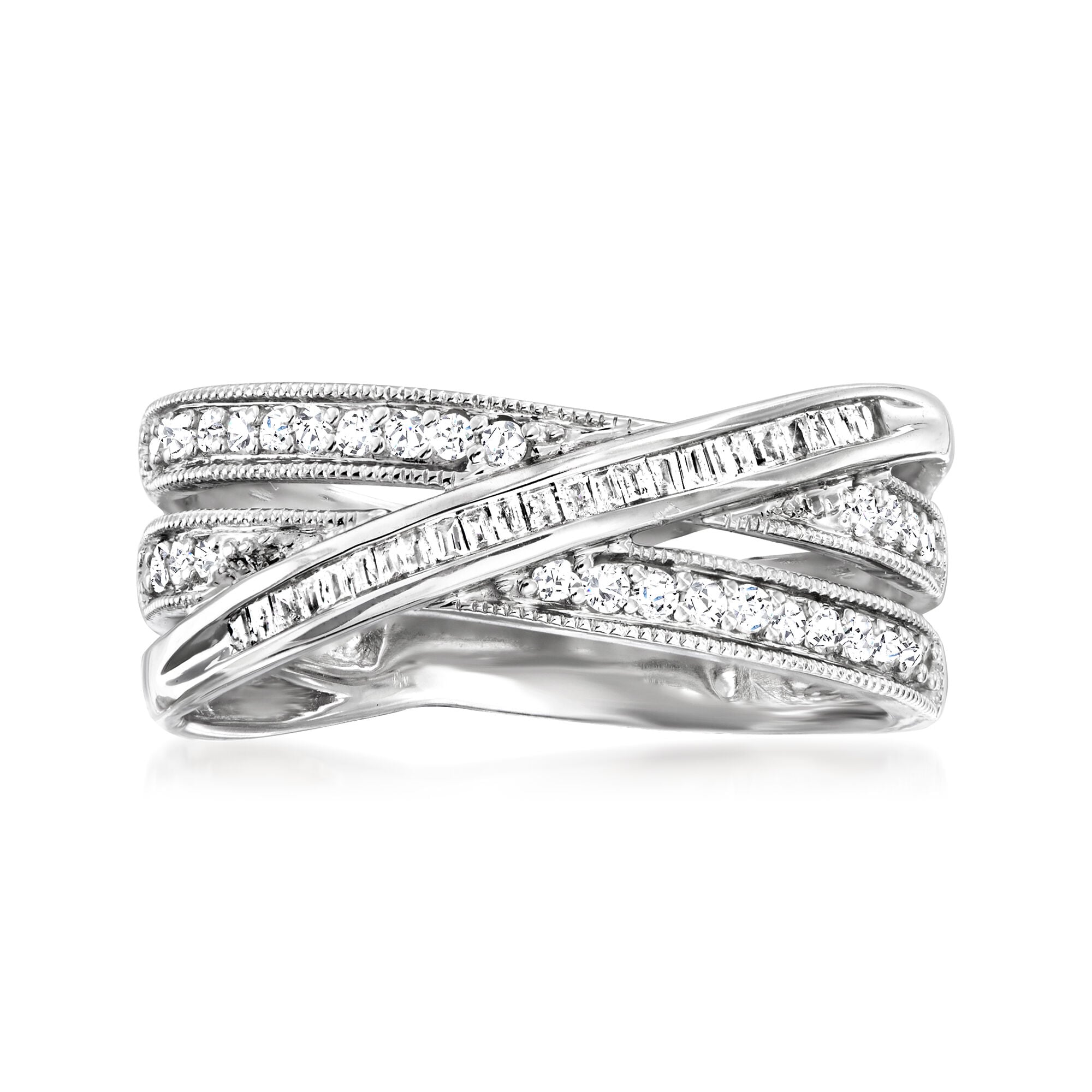 33 ct. t.w. Round and Baguette Diamond Crisscross Ring in Sterling