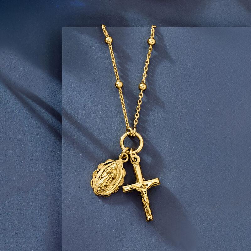 Italian 18kt Gold Over Sterling Religious Charm Necklace. 18" image number 2