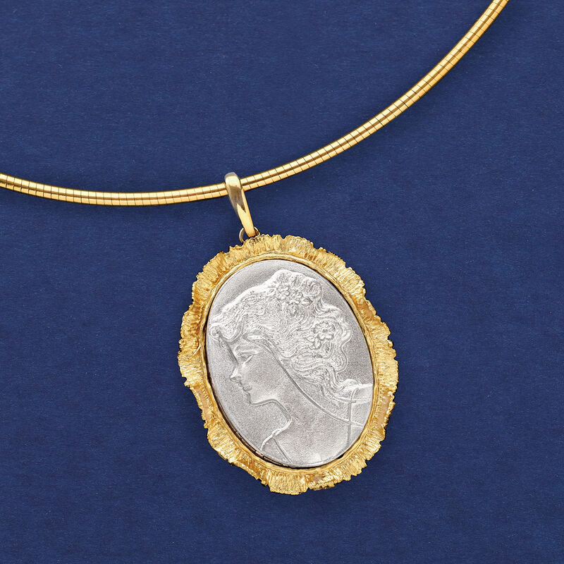 Italian Cameo-Style Pendant in Sterling Silver and 18kt Yellow Gold Over Sterling Silver image number 2