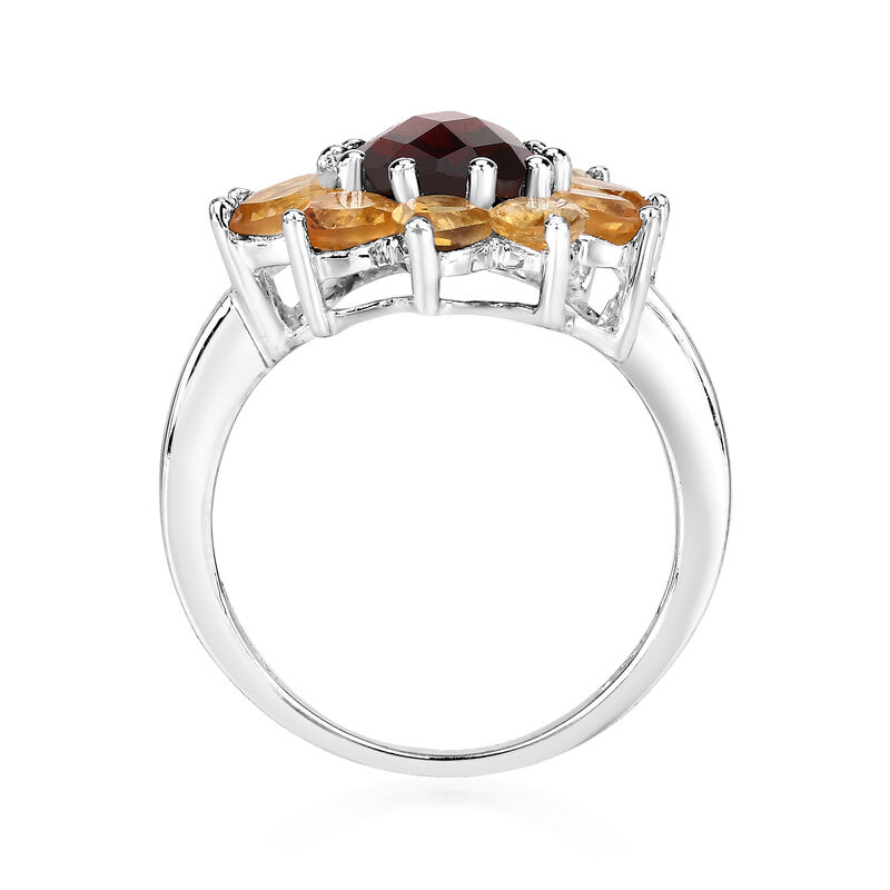 2.80 Carat Garnet and 2.80 ct. t.w. Citrine Flower Ring in Sterling Silver image number 2
