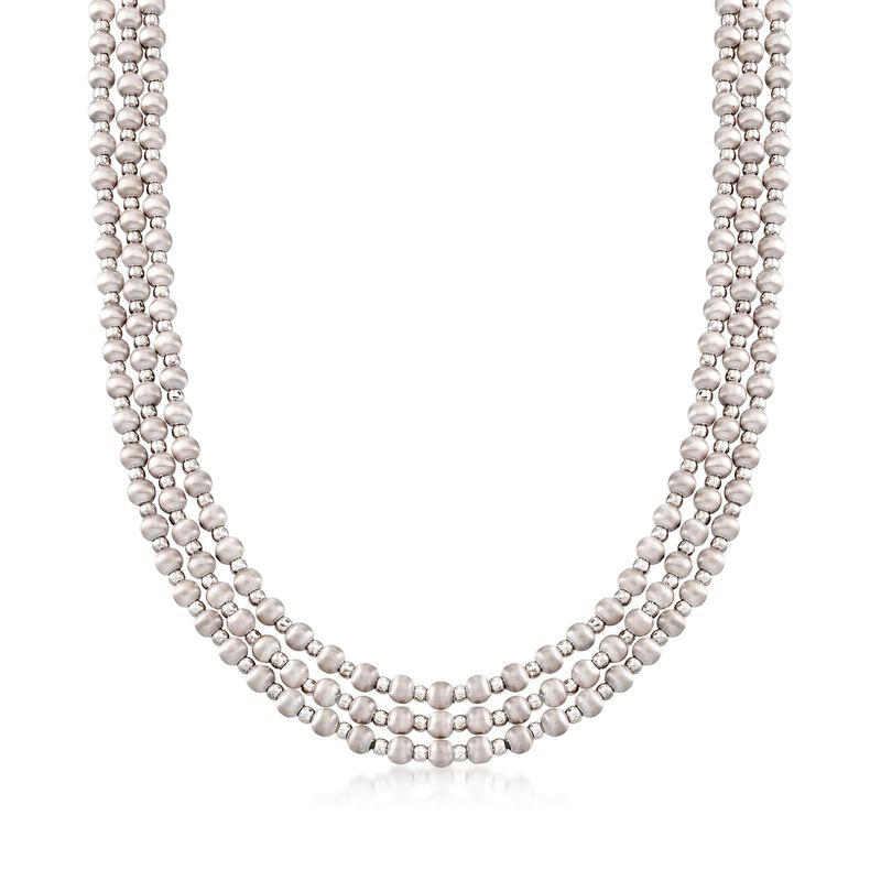 Italian Sterling Silver Multi-Strand Beaded Necklace image number 0