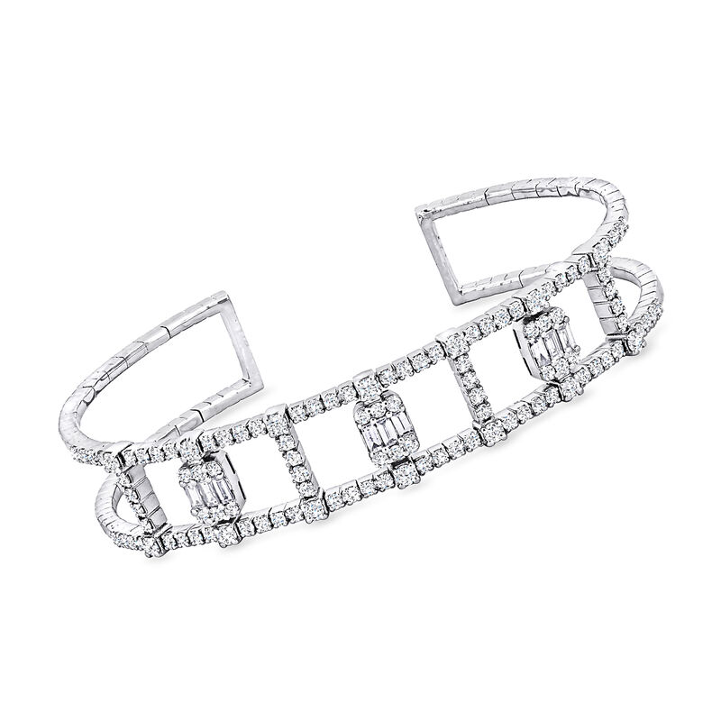 2.25 ct. t.w. Diamond Open-Space Cuff Bracelet in 14kt White Gold. 7.5&quot; image number 0