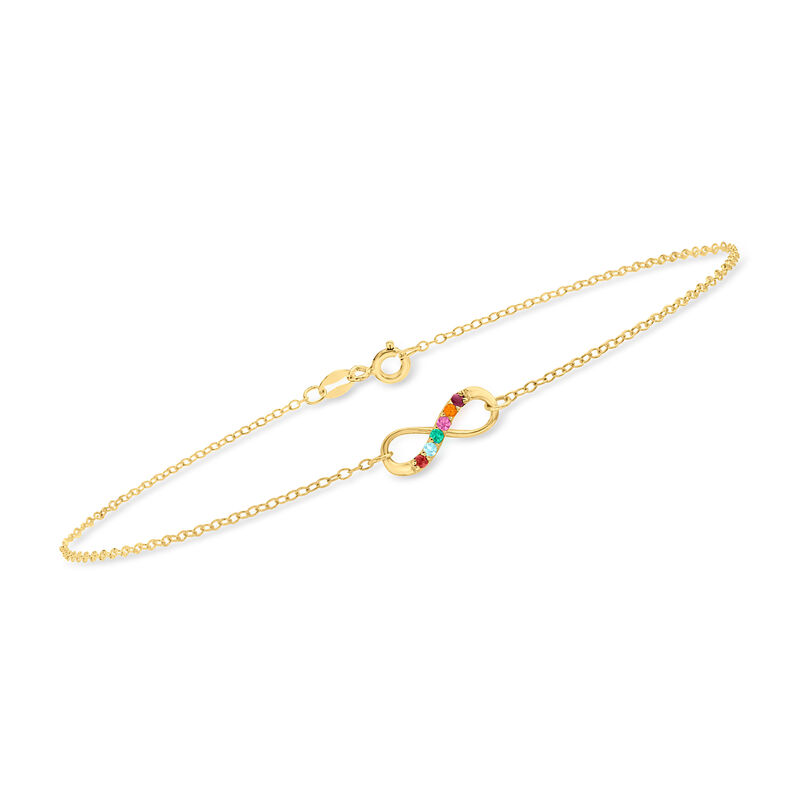Personalized Infinity Anklet in 14kt Gold  3 to 7 Birthstones image number 2