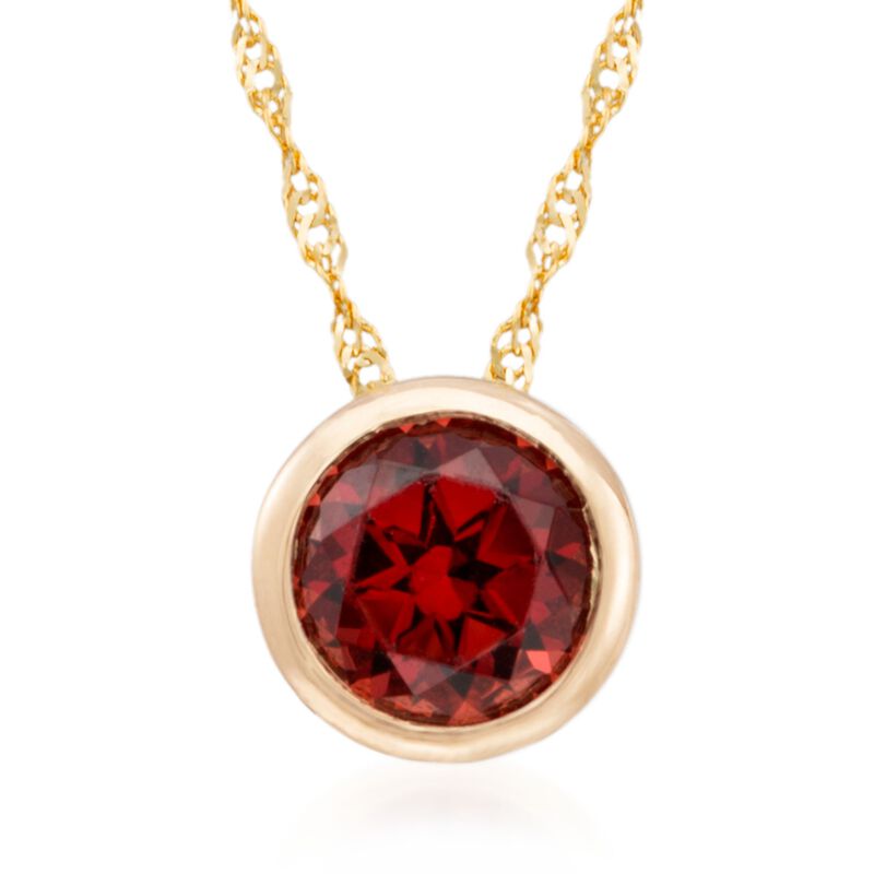 1.00 Carat Bezel-Set Garnet Solitaire Necklace in 14kt Yellow Gold. 20" image number 0