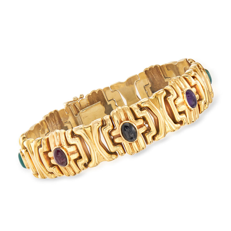 C. 1980 Vintage 6.5x4.5mm Multi-Gemstone Bracelet in 14kt Yellow Gold image number 0