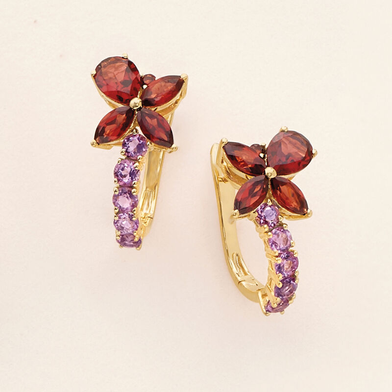 3.19 ct. t.w. Garnet and .90 ct. t.w. Amethyst Drop Earrings in 18kt Gold Over Sterling image number 2