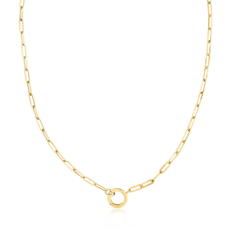 14kt Yellow Gold Circle Charm Paper Clip Link Necklace. 18&quot; image number 0