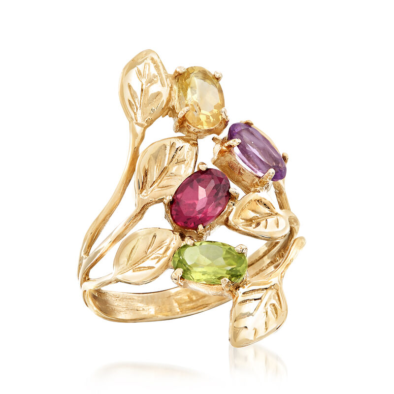 1.90 ct. t.w. Multi-Gemstone Leaf Bypass Ring in 14kt Yellow Gold image number 3