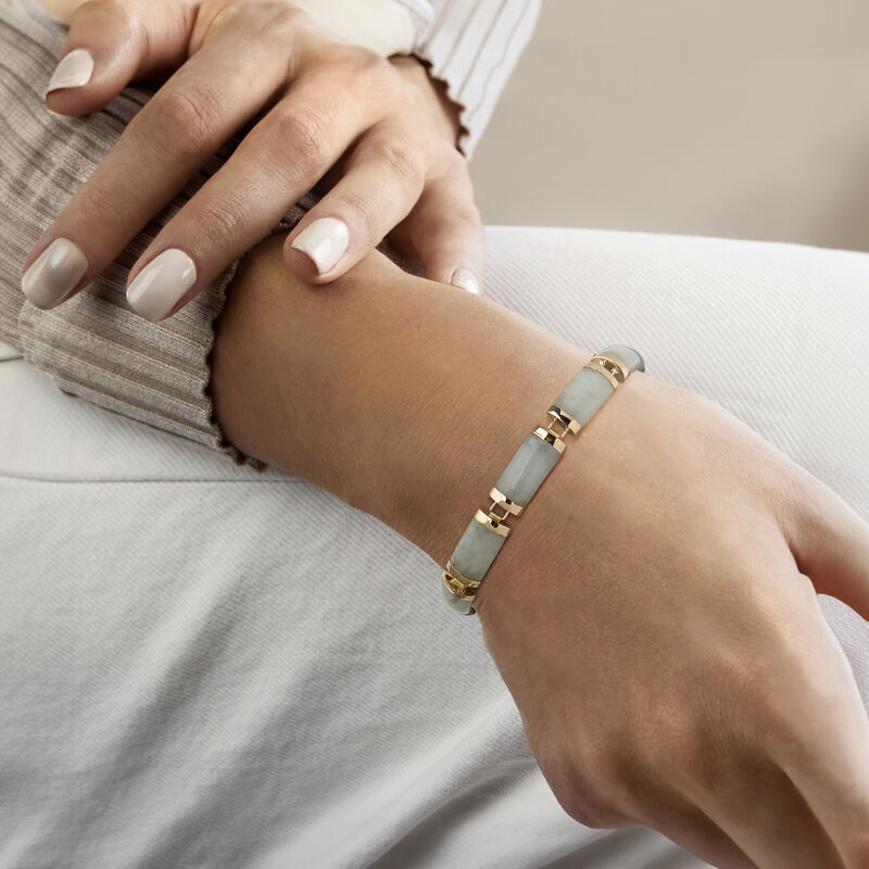 C. 2000 Vintage Jade Bracelet 14kt Yellow Gold. 7" image number 1