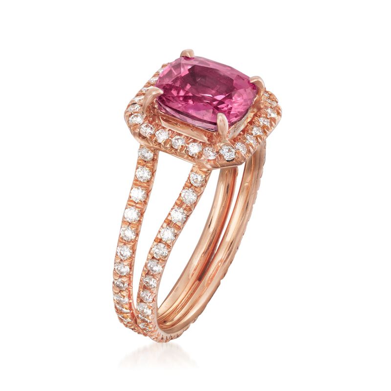 C. 1990 Vintage 2.59 Carat Pink Sapphire and 1.20 ct. t.w. Diamond Ring in 18kt Rose Gold. Size 7 image number 2