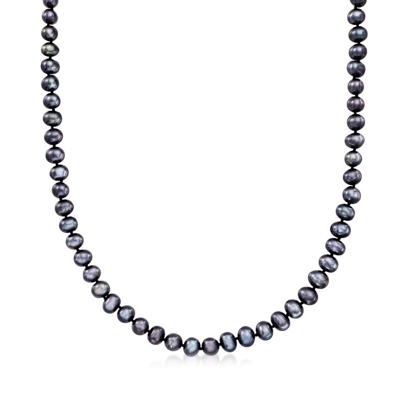 7-7.5mm Black Cultured Pearl Jewelry Set: Necklace, Bracelet and Stud Earrings with Sterling Silver. 18&quot; image number 4