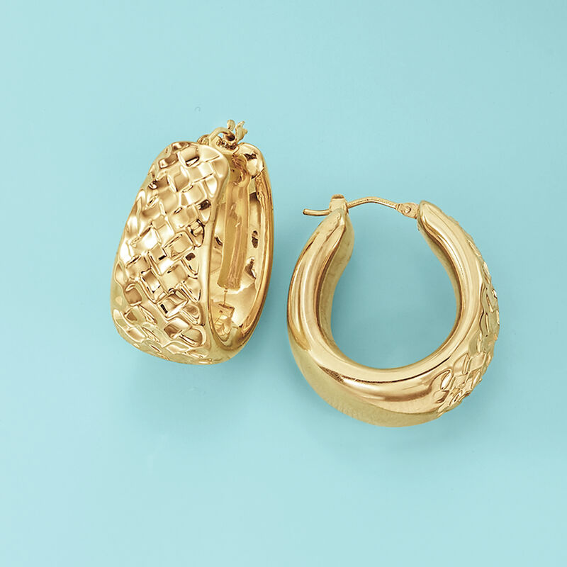 Andiamo 14kt Yellow Gold Textured Hoop Earrings image number 2
