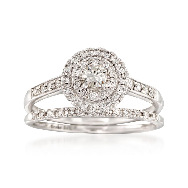 .50 ct. t.w. Diamond Bridal Set: Double Halo Engagement and Weddings Ring in 14kt White Gold image number 0