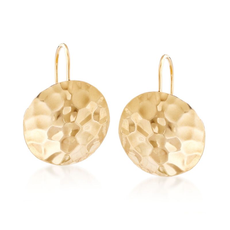 14kt Yellow Gold Hammered Disc Drop Earrings  image number 0