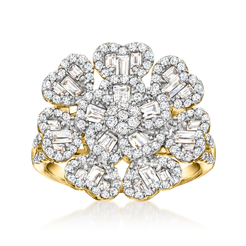 1.50 ct. t.w. CZ Heart-Petal Flower Ring in 18kt Gold Over Sterling image number 0