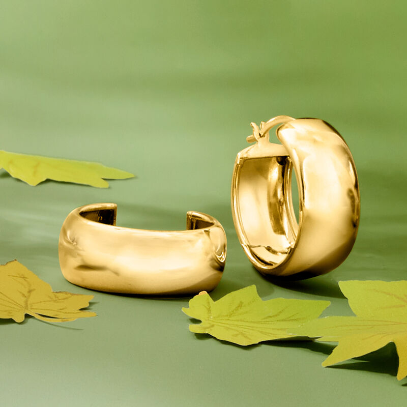 18kt Gold Over Sterling Wide Hoop Earrings. 1&quot; image number 3
