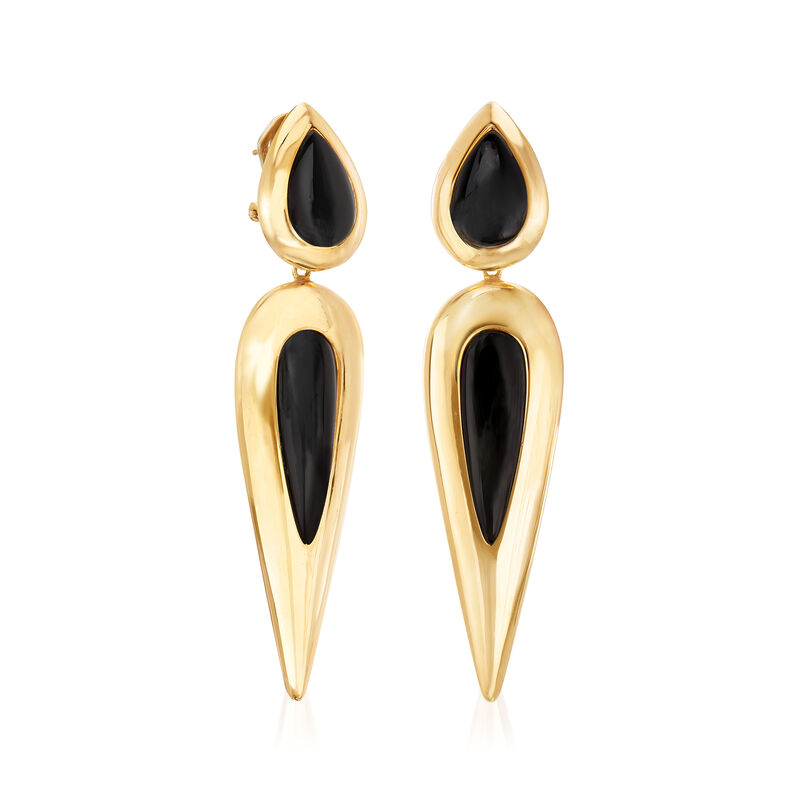 Black Onyx Drop Earrings in 18kt Yellow Gold image number 2