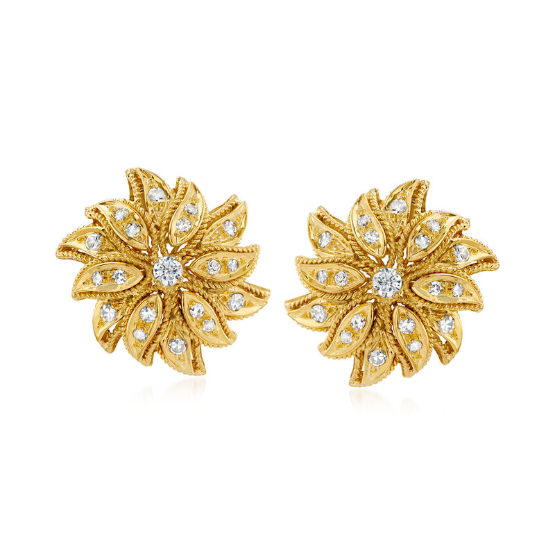 C. 1980 Vintage 1.15 ct. t.w. Diamond Flower Earrings in 18kt Yellow Gold image number 0
