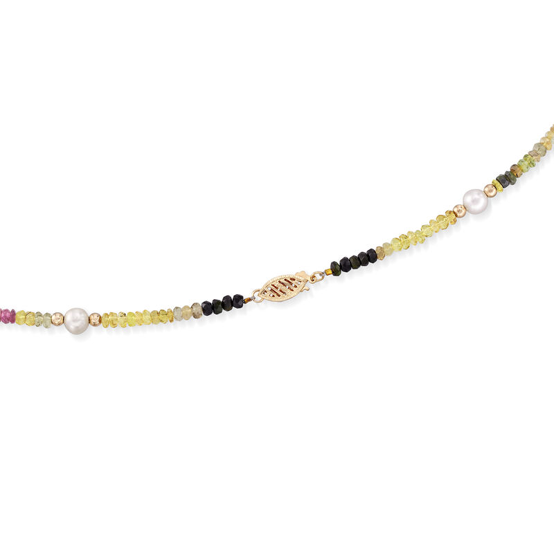 5.5-6.5mm Cultured Pearl and 29.00 ct. t.w. Multicolored Tourmaline Bead Necklace with 14kt Gold image number 2