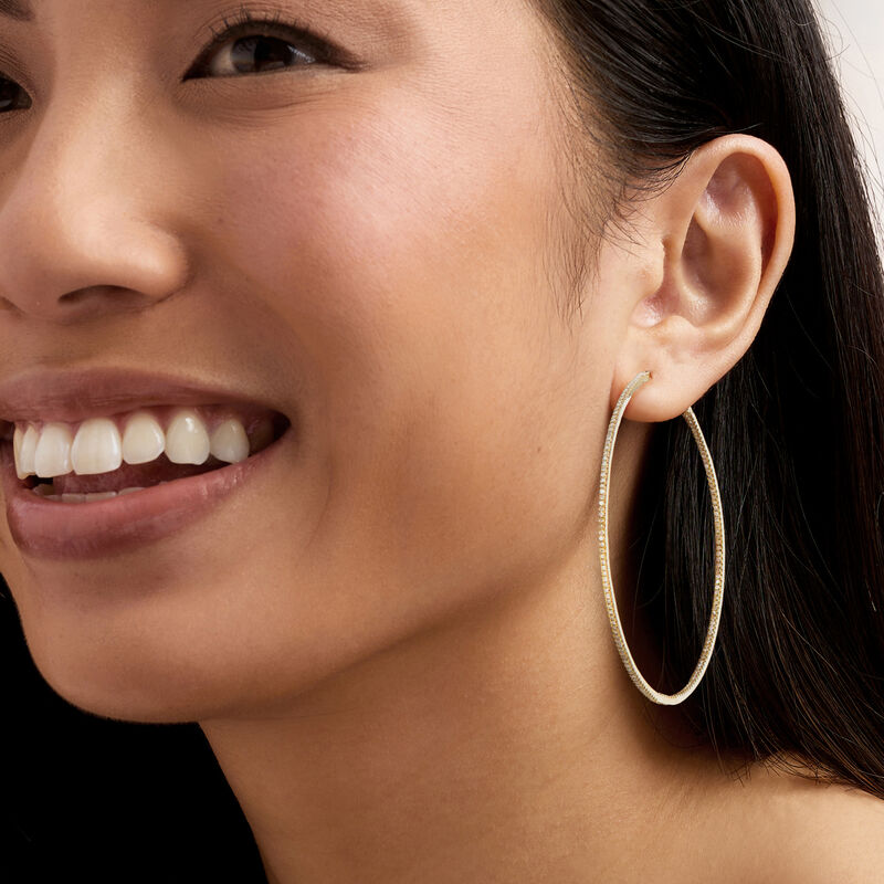 1.50 ct. t.w. Diamond Inside-Outside Hoop Earrings in 14kt Yellow Gold. 2 1/2&quot; image number 1
