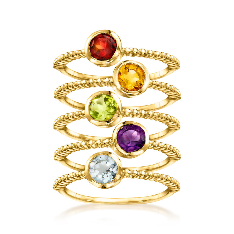 1.60 ct. t.w. Multi-Gemstone Jewelry Set: Five Rings in 18kt Gold Over Sterling image number 0