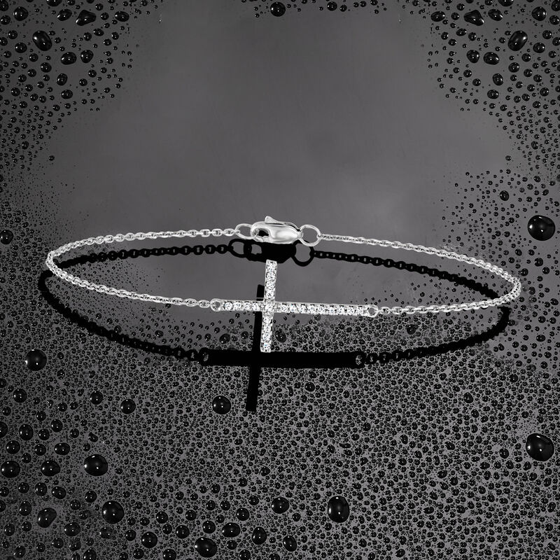 Diamond Sideways Cross Bracelet in 14kt White Gold. 8&quot; image number 3