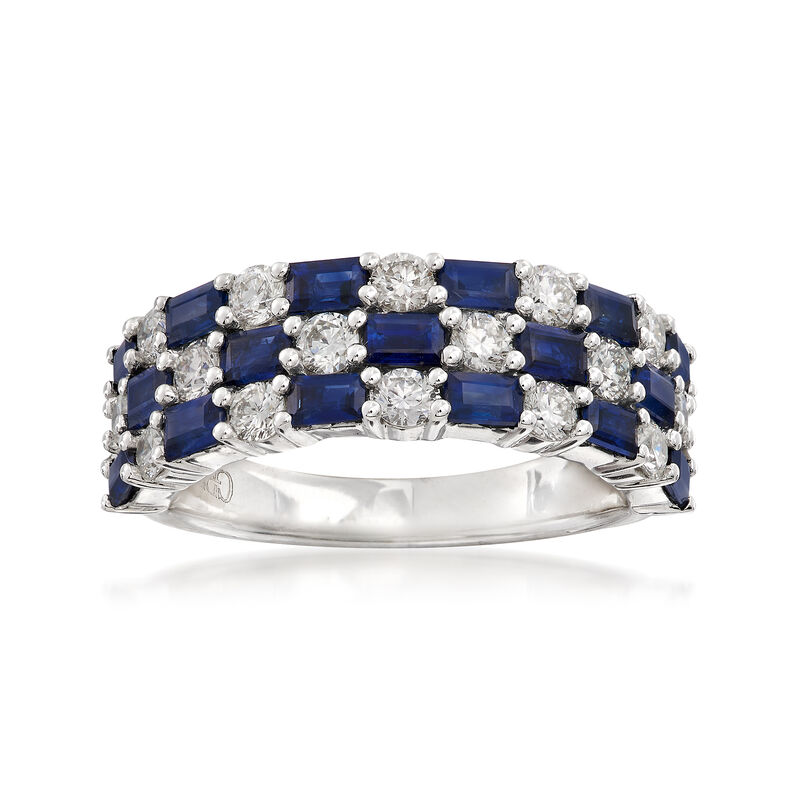 Gregg Ruth 1.75 ct. t.w. Baguette Sapphires and .86 ct. t.w. Diamond Checkerboard Ring in 18kt White Gold. Size 6 image number 0