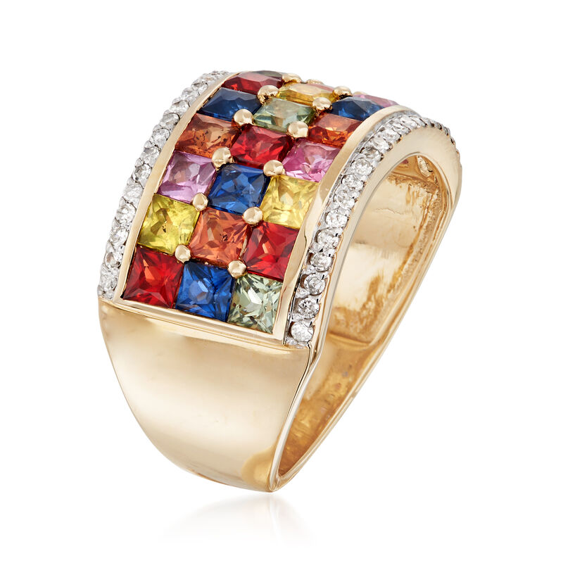 3.60 ct. t.w. Multicolored Sapphire and .21 ct. t.w. Diamond Ring in 14kt Yellow Gold image number 2