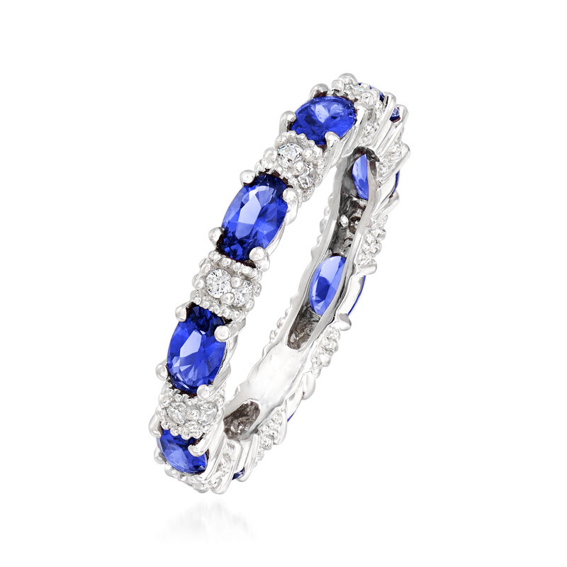 2.00 ct. t.w. Simulated Sapphire and .30 ct. t.w. CZ Eternity Band in Sterling Silver image number 2