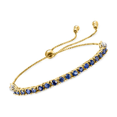 3.60 ct. t.w. Sapphire Bolo Bolo Tennis Bracelet with .10 ct. t.w. White Zircon in 18kt Gold Over Sterling