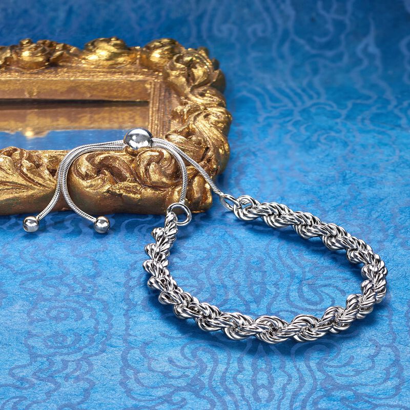 Italian Sterling Silver Rope Chain Bolo Bracelet image number 6