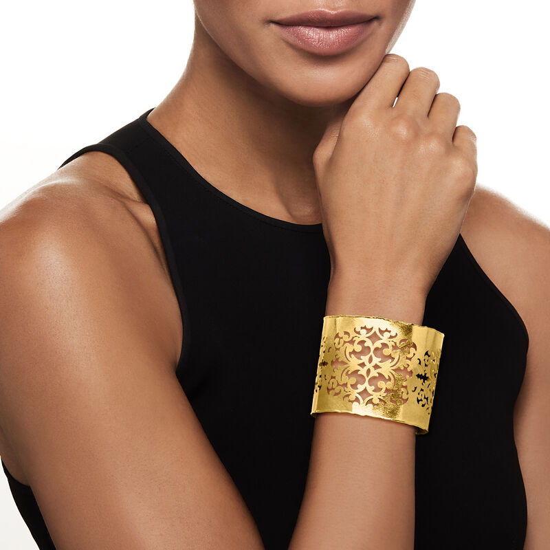 Italian 18kt Gold Over Sterling Floral Cuff Bracelet image number 1