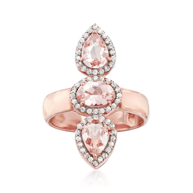 2.00 ct. t.w. Morganite and .30 ct. t.w. White Zircon Frame Ring in 18kt Rose Gold Over Sterling image number 0